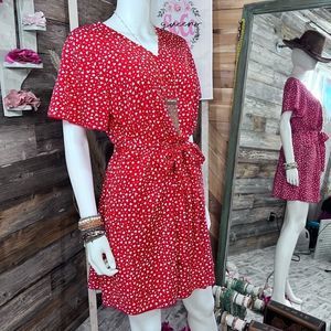 NWOT Heart Print Wrap Dress With Sash Belt Large💗